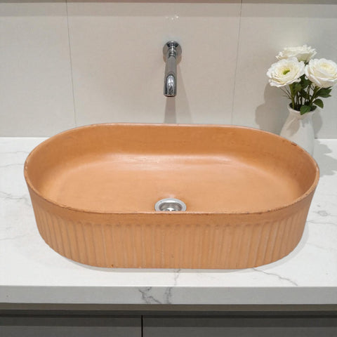 Image of The Triton Burnt Orange 50.5 x 32 x 12cm Bespoke Ribbed Concrete Sink Seedleme