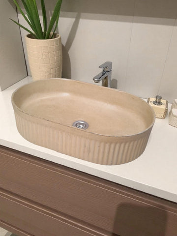 Image of The Triton Sandstone 50.5 x 32 x 12cm Bespoke Ribbed Concrete Sink Seedleme
