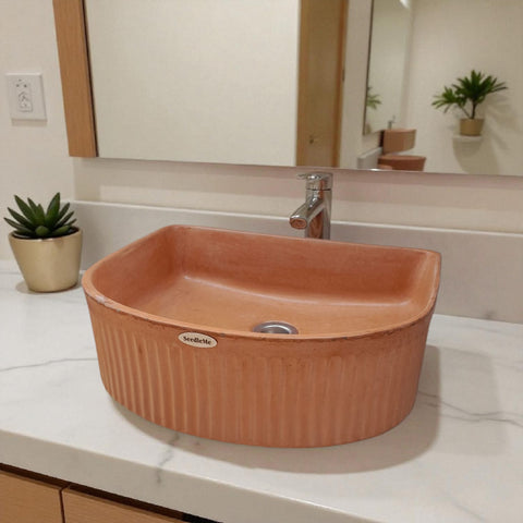 Image of The Aphrodite Terracotta Bespoke Concrete Sink 40 x 37.5 x 12.5cm Seedleme
