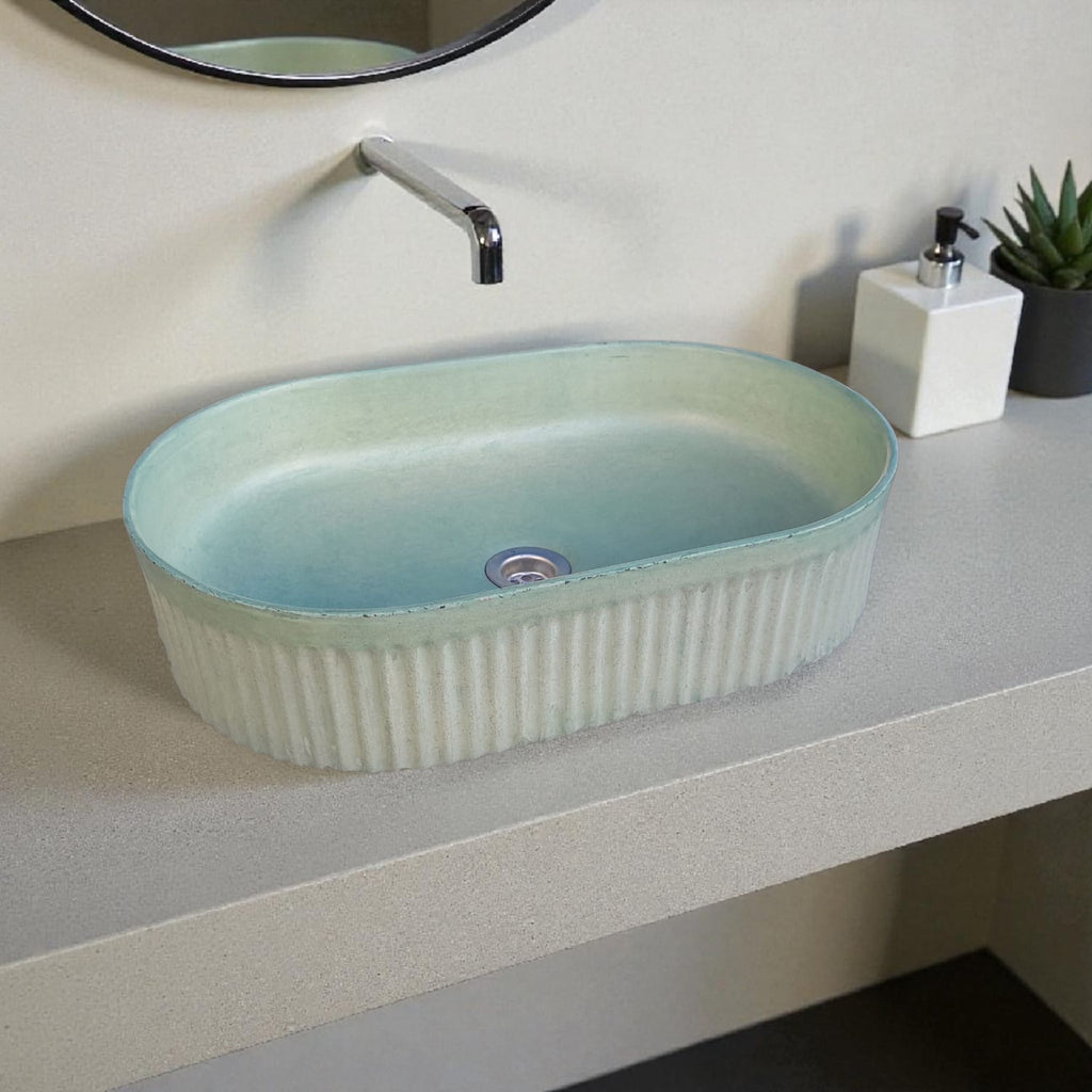 The Triton Green 50.5 x 32 x 12cm Bespoke Ribbed Concrete Sink