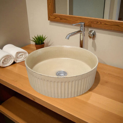 Image of The Pangolin Bespoke Sandstone Round Ribbed Sink 36 x 11.5 Seedleme