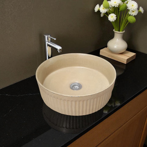 Image of The Pangolin Bespoke Sandstone Round Ribbed Sink 36 x 11.5