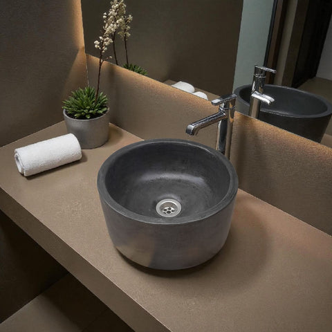 Image of Black Round Bespoke Concrete Sink 30 x 30 x 13cm Seedleme