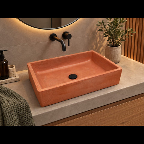 Image of Terracotta Concrete Sink for Kitchen or Bathroom 60.5 x 41 x 13cm