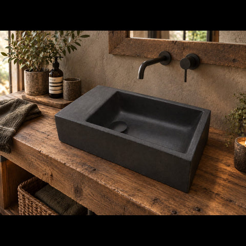 Image of Black Cement Basin/Sink 420 x 240 x 115mm