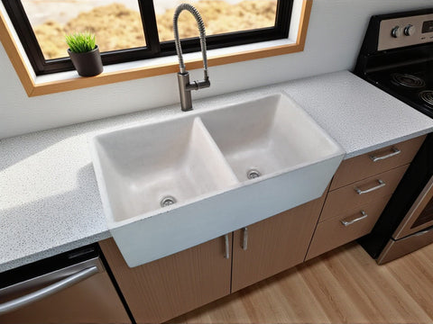 Image of Large Ivory Double Concrete Kitchen Butler basin 80 x 40 x 27cm (50mm Outlet) Seedleme