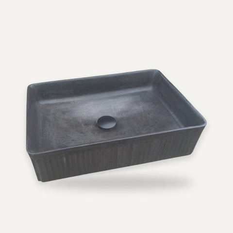 Image of The Abalone Black Bespoke Ribbed Concrete Sink 50.5 x 34 x 13cm – handmade concrete basin by Seedleme, Cape Town – view 1