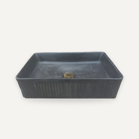 Image of The Abalone Black Bespoke Ribbed Concrete Sink 50.5 x 34 x 13cm – handmade concrete basin by Seedleme, Cape Town – view 2