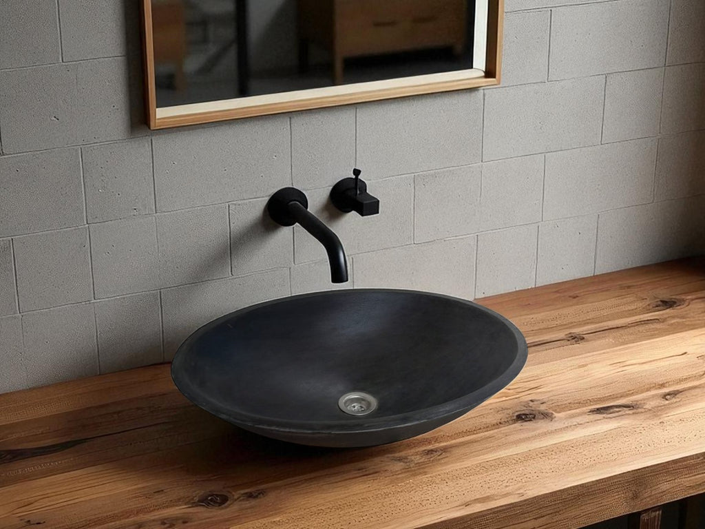 Black Concrete Oval Basin 50x35x15 cm - High strength, chip resistant, Sealed