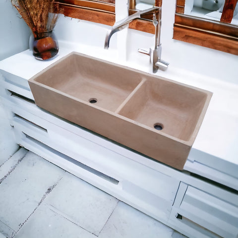 Image of Burnt Orange Double Farm Style Butler Sink 101 x 44.5 x 20.5cm Seedleme