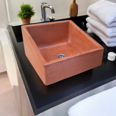Image of Bespoke Terracotta Concrete Slanting Pyramid Sink 360 x 365mm Seedleme