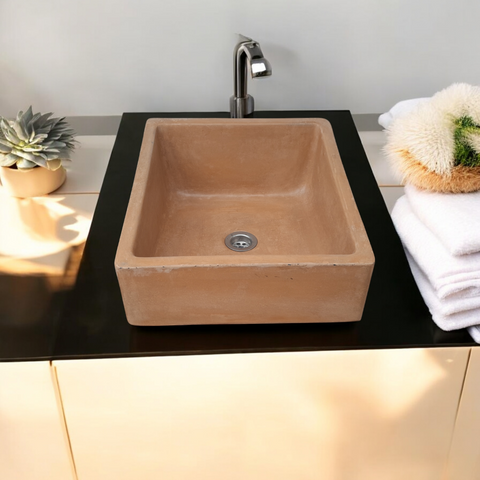Image of Bespoke Burnt Orange Concrete Slanting Pyramid Sink 360 x 365mm Seedleme