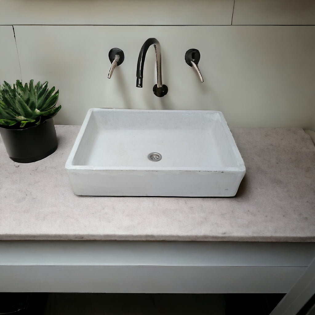 Ivory Large Concrete Basin/Sink for Kitchen/Bathroom 60.5 x 41 x 13cm