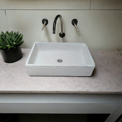 Image of Ivory Large Concrete Basin/Sink for Kitchen/Bathroom 60.5 x 41 x 13cm