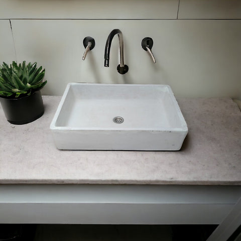 Image of Ivory Large Concrete Basin/Sink for Kitchen/Bathroom 60.5 x 41 x 13cm Seedleme