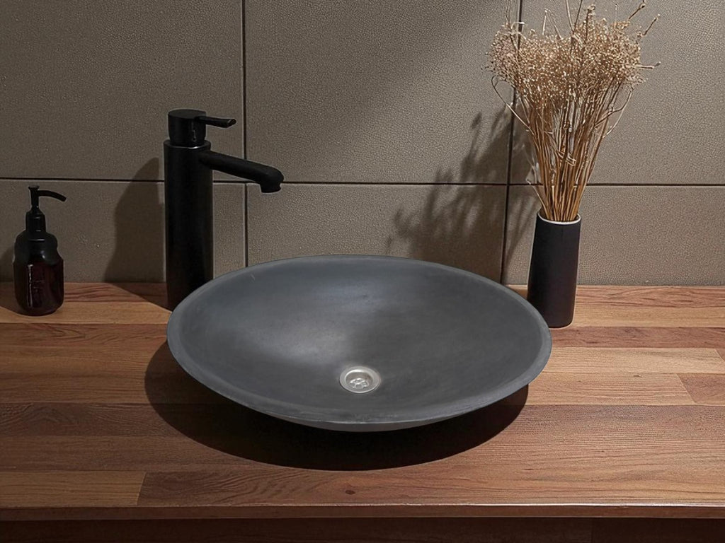 Black Concrete Oval Basin 50x35x15 cm - High strength, chip resistant, Sealed
