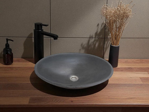 Image of Black Concrete Oval Basin 50x35x15 cm - High strength, chip resistant, Sealed Seedleme
