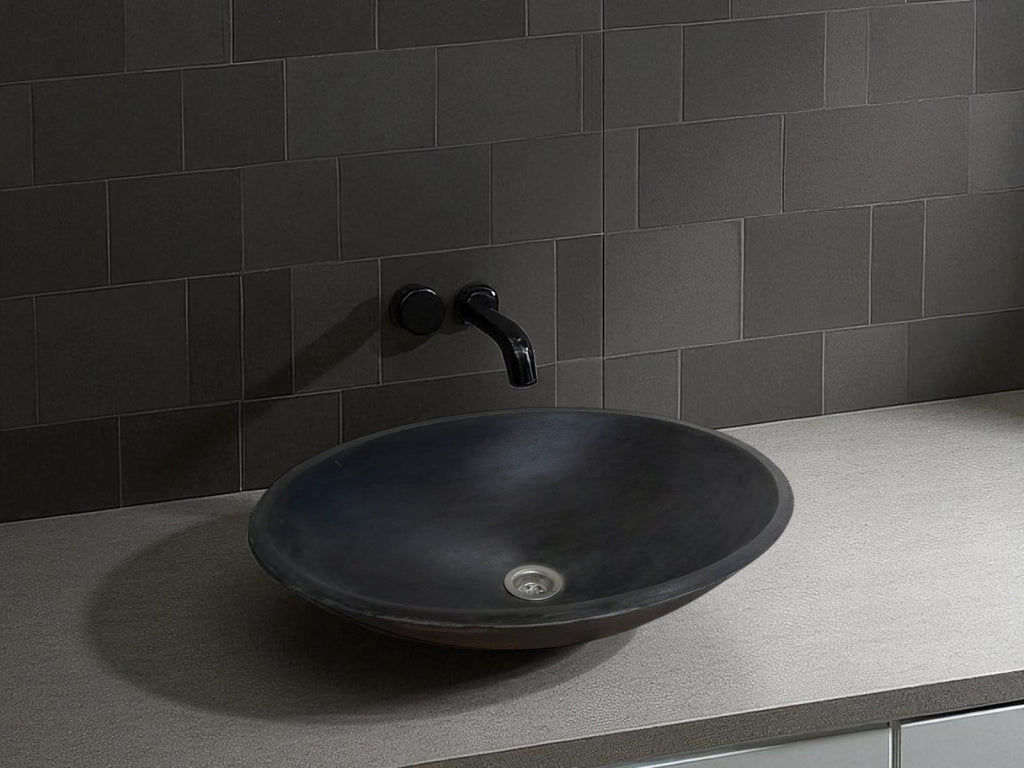 Black Concrete Oval Basin 50x35x15 cm - High strength, chip resistant, Sealed