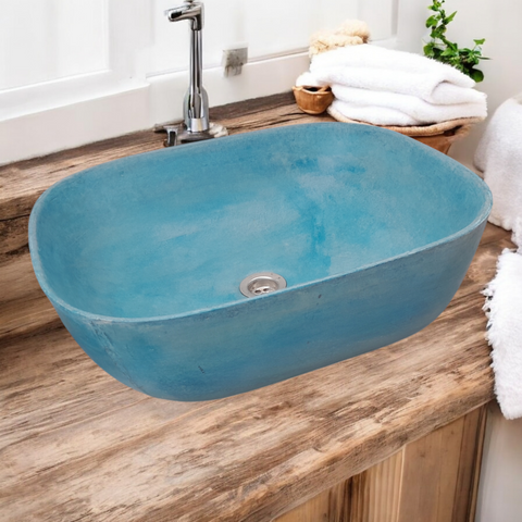 Image of Blue Bespoke Concrete Aquadite Bathroom Sink 50 x 40.5 x 14.5cm Seedleme