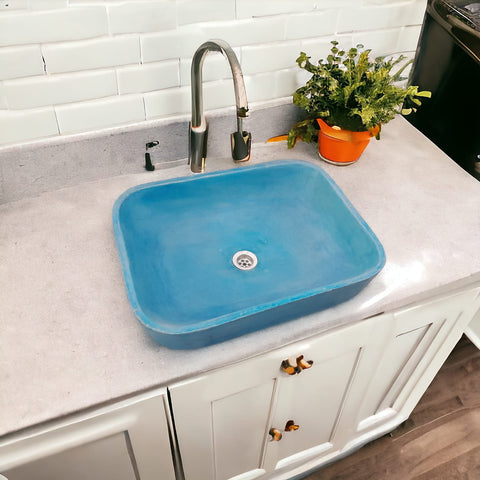 Image of Blue Concave Rectangle Concrete Basin 520x400x130mm Seedleme