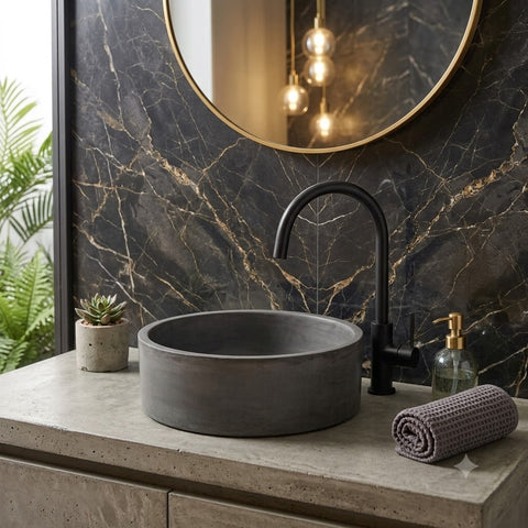 Image of Charcoal Round Cement Countertop Sink 40 x 12 cm