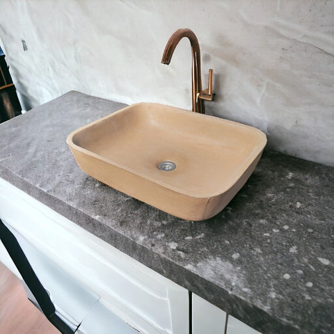Image of Burnt Orange Bespoke Concave Rectangle Concrete Basin 520x400x130mm Seedleme