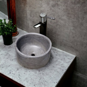 Charcoal Cement Round Flat Countertop basin. Hand Made Concrete Sink. 40cm x 40cm x 20cm