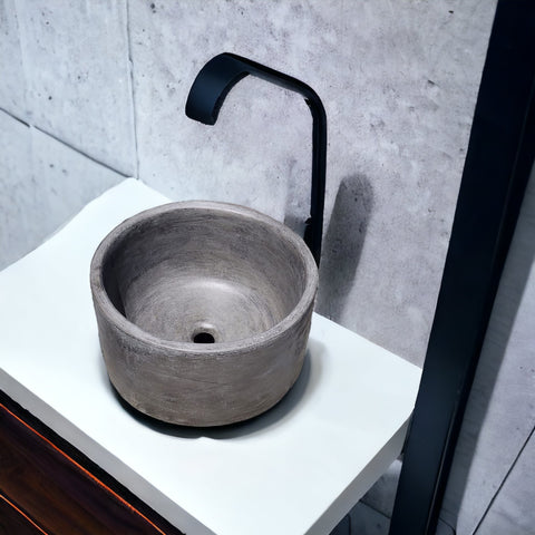 Image of Round Flat Charcoal Concrete Sink. Hand Crafted in South Africa. High-quality Bespoke 40cm x 40cm x 25cm