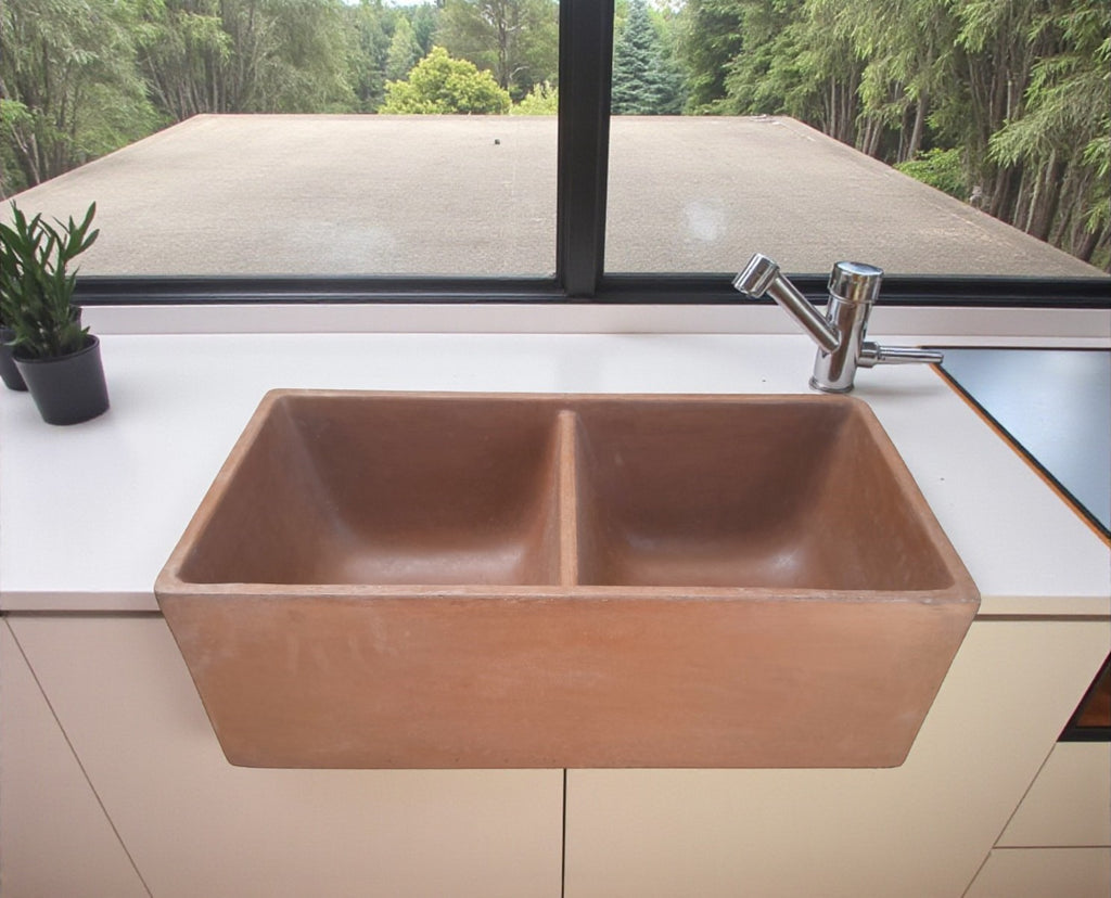 Large Choc Plum Cement Double Concrete Kitchen Butler Basin 80 x 40 x 27cm (50mm Outlet)