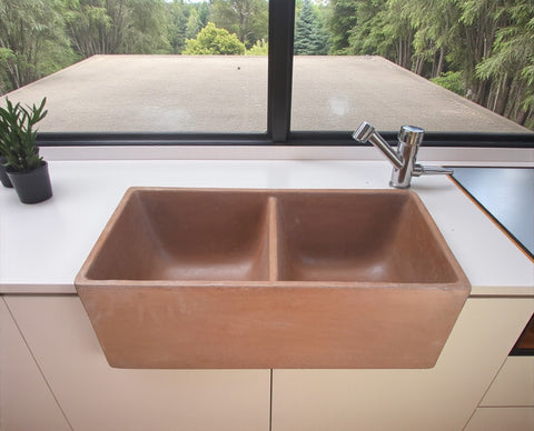 Image of Large Choc Plum Cement Double Concrete Kitchen Butler Basin 80 x 40 x 27cm (50mm Outlet)
