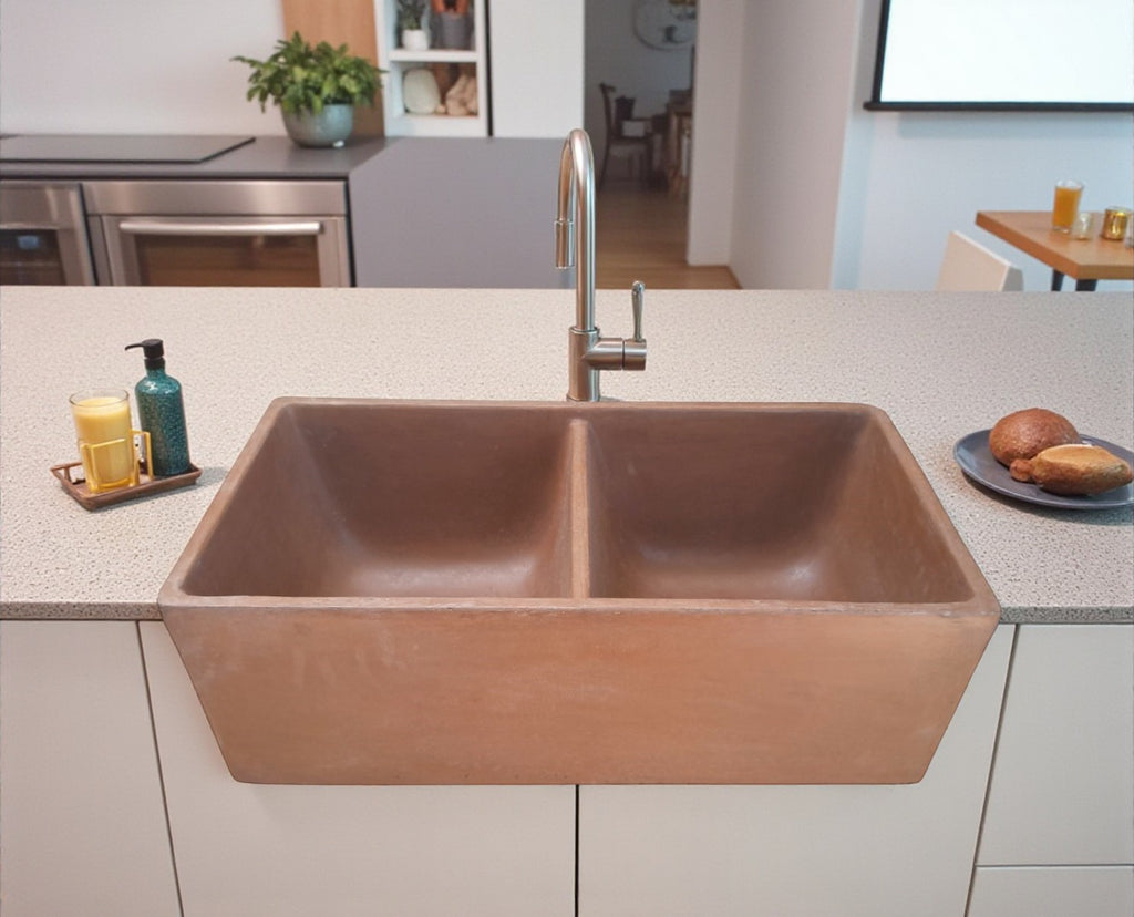 Large Choc Plum Cement Double Concrete Kitchen Butler Basin 80 x 40 x 27cm (50mm Outlet)
