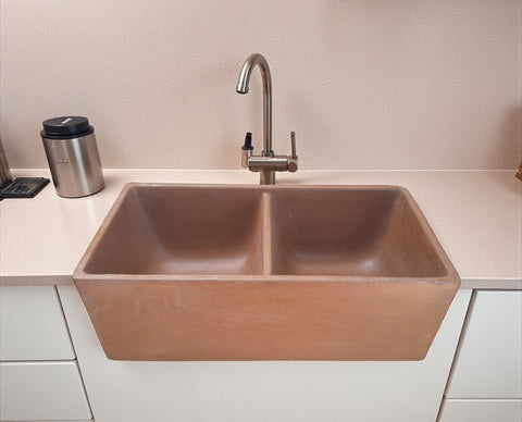 Image of Large Choc Plum Cement Double Concrete Kitchen Butler Basin 80 x 40 x 27cm (50mm Outlet)