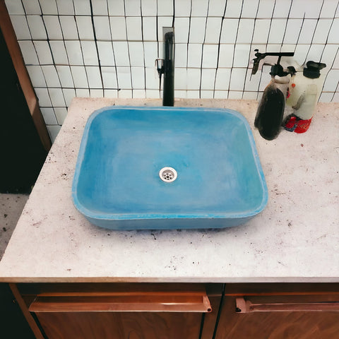 Image of Blue Concave Rectangle Concrete Basin 520x400x130mm Seedleme