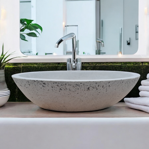 Image of Exposed Aggregate Bespoke Grey Angels Rock Pool Concrete Sink 545x400x165mm Seedleme
