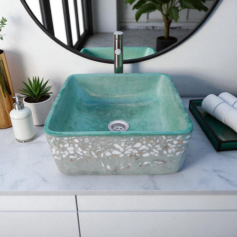 Image of Green Bespoke Namibian Countertop Bathroom Sink 31 x 31 x 12cm Seedleme