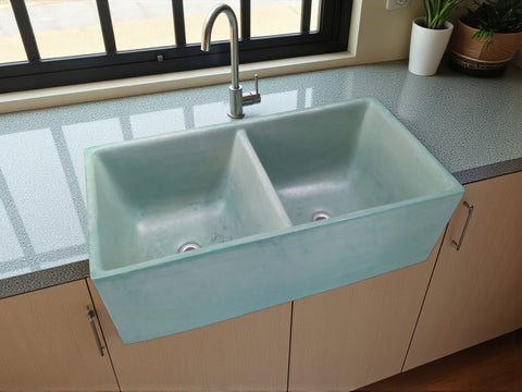 Image of Large Double Butler Green Concrete Basin 80 x 40 x 27cm (50mm Outlet) Seedleme