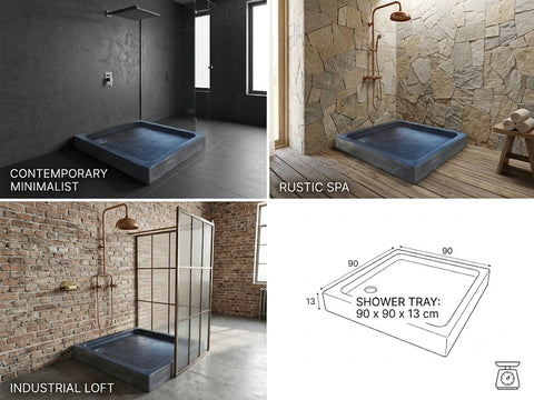 Image of Solid Square Black Concrete Shower Pan 90 x 90 x 13cm