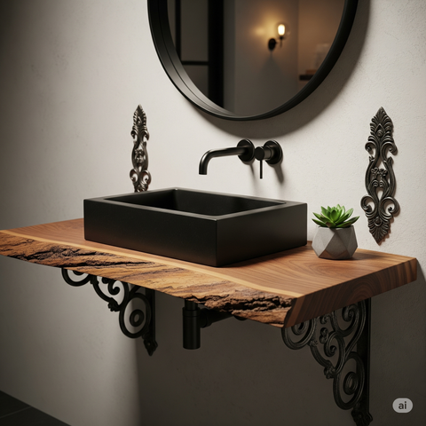 Image of Custom Raw edge timber shelf with brackets - Contact us for a Quote Seedleme