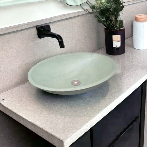 Image of Green Oval Handmade Concrete Bathroom Sink 50 x 35 x 15cm Seedleme