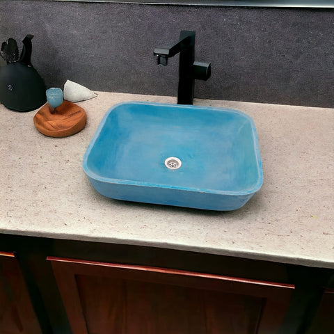 Image of Blue Concave Rectangle Concrete Basin 520x400x130mm Seedleme
