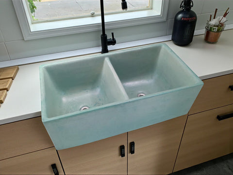Image of Large Double Butler Green Concrete Basin 80 x 40 x 27cm (50mm Outlet) Seedleme