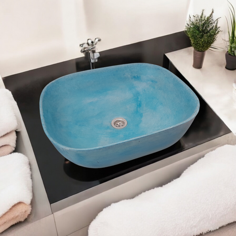 Image of Blue Bespoke Concrete Aquadite Bathroom Sink 50 x 40.5 x 14.5cm Seedleme