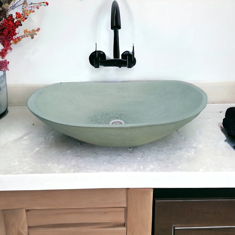 Image of Green Bespoke Modern Oval Shaped Bathroom Basin 59 x 39 x 12cm Seedleme