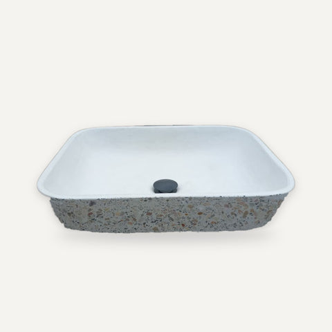 Image of Ivory Namibian Dream Concave Rectangle Basin 52 x 40 x 13cm – handmade concrete basin by Seedleme, Cape Town – view 1