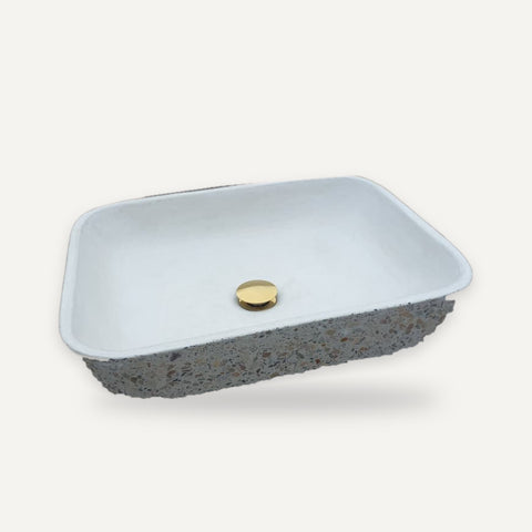 Image of Ivory Namibian Dream Concave Rectangle Basin 52 x 40 x 13cm – handmade concrete basin by Seedleme, Cape Town – view 3