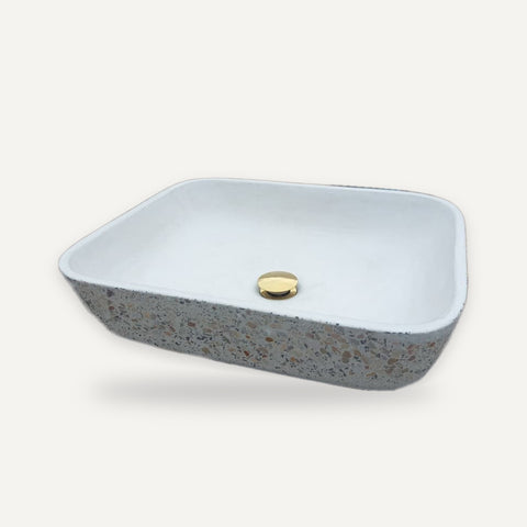 Image of Ivory Namibian Dream Concave Rectangle Basin 52 x 40 x 13cm – handmade concrete basin by Seedleme, Cape Town – view 4
