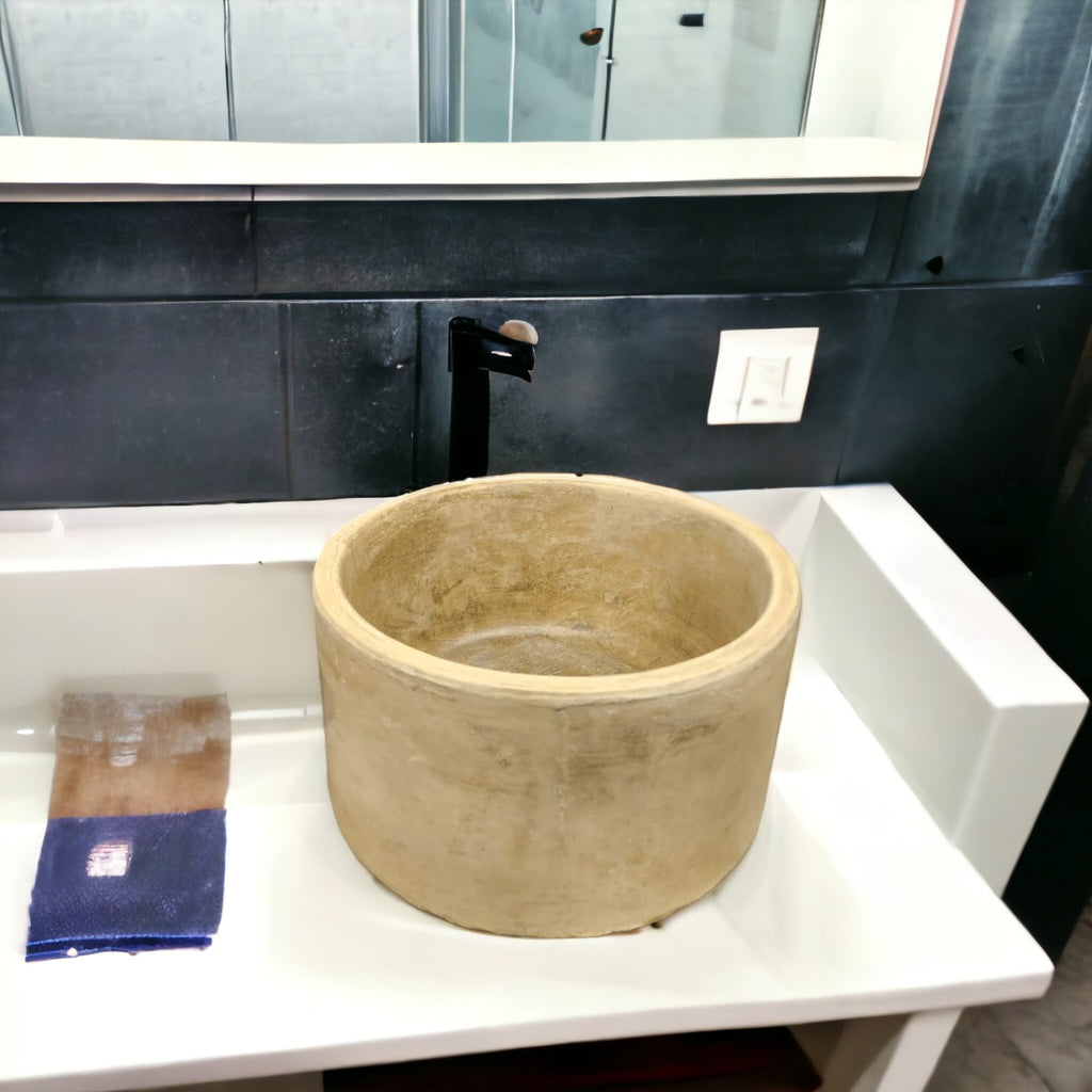 Sandstone Round Concrete Countertop Sink Hade Made Bespoke Basin 40cm x 40cm x 20cm