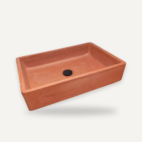 Image of Large Rectangle Concrete Sink – Terracotta – 60.5 x 41 x 13cm – handmade concrete basin by Seedleme, Cape Town – view 2