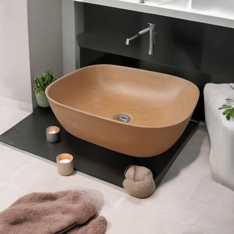 Image of Burnt Orange Concrete Aquadite Bathroom Sink 50 x 40.5 x 14.5cm Seedleme