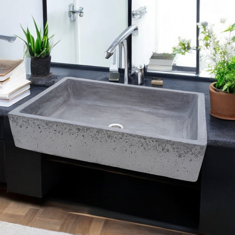 Image of Exposed Aggregate Charcoal Cement Basin Concrete Sink 605 x 410 x 130mm Seedleme